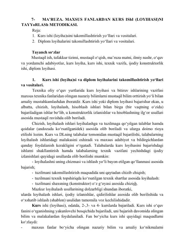 Kurs ishi (loyiha)si