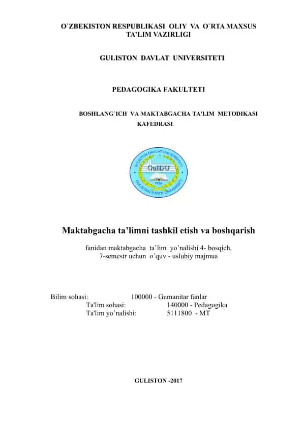 Maktabgacha ta’limni tashkil etish va boshqarish