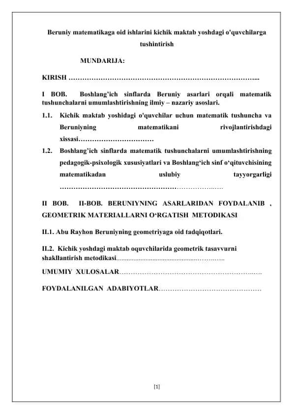 Boshlang‘ich sinflarda Beruniy asarlari orqali matematik tushunchalarni shakllantirish metodikasi