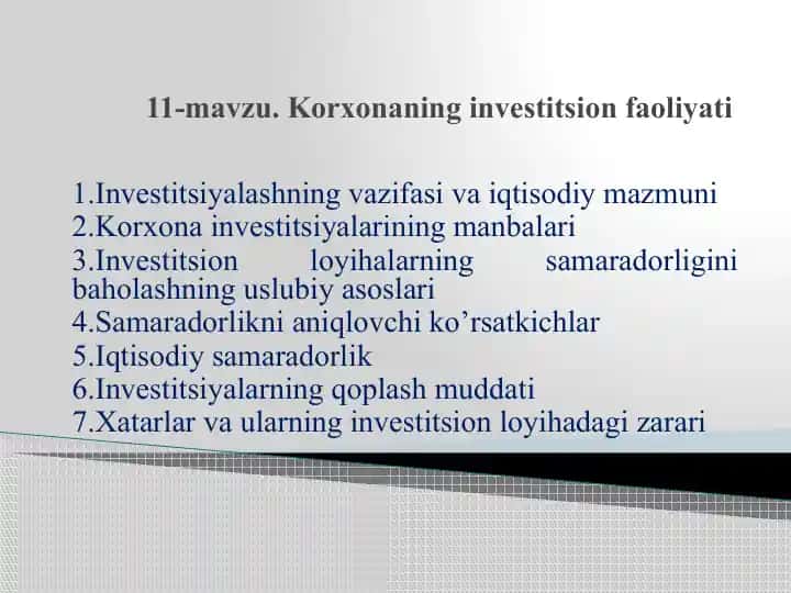 Korxonaning investitsion faoliyati