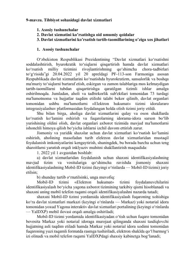 Tibbiyot sohasidagi davlat xizmatlari
