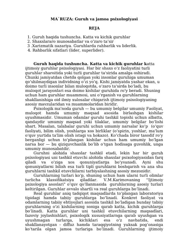 Guruh va jamoa psixologiyasi