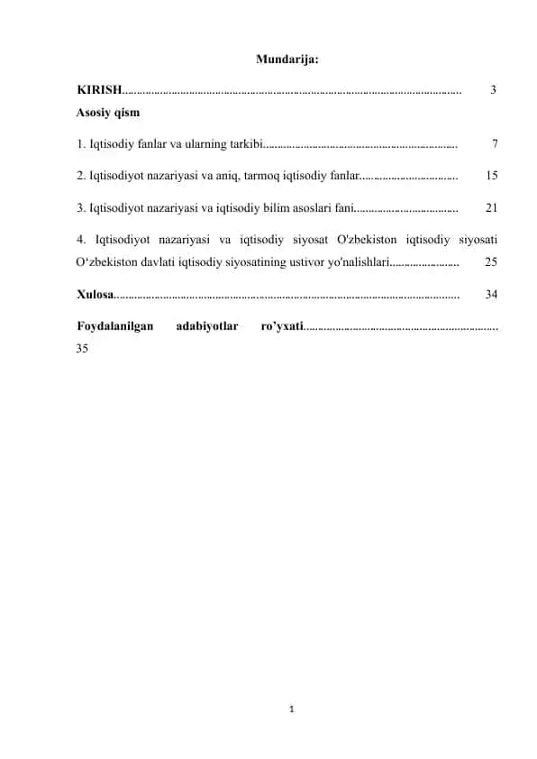 Iqtisodiyot fanlari kurs ishi