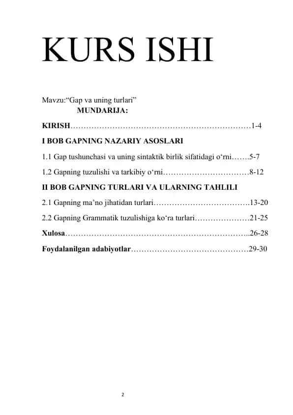 Kurs ishi "Gap va uning turlari"