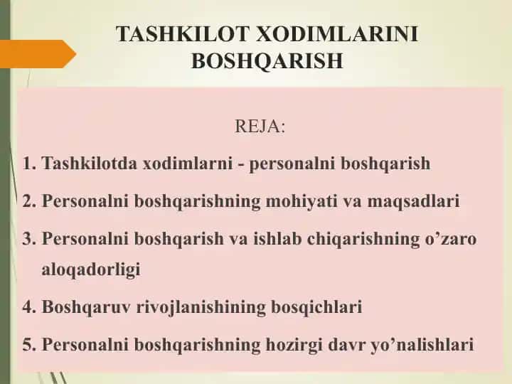 TASHKILOT XODIMLARINI BOSHQARISH