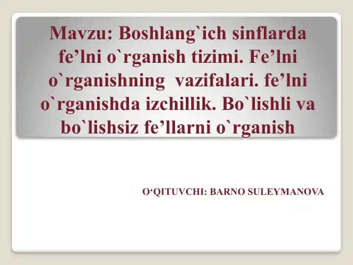 Boshlang‘ich sinflarda fe’lni o‘rganish tizimi