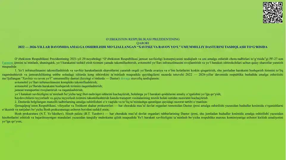 O‘zbekiston Respublikasi Prezidentining Qarori