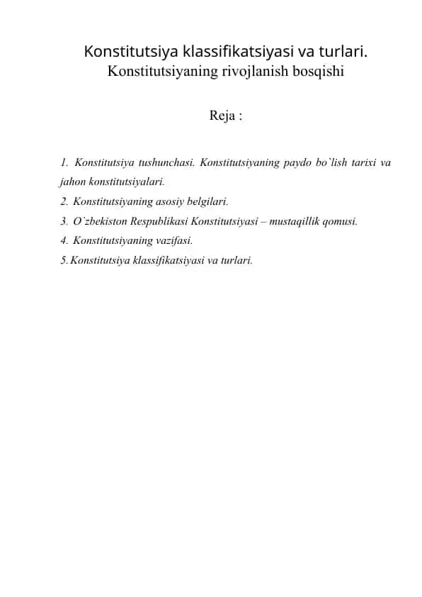 Konstitutsiya klassifikatsiyasi va turlari