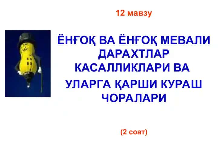 ЁНҒОҚ ВА ЁНҒОҚ МЕВАЛИ ДАРАХТЛАР КАСАЛЛИКЛАРИ ВА УЛАРГА ҚАРШИ КУРАШ ЧОРАЛАРИ