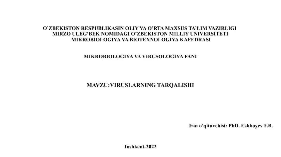 Viruslarning tarqalishi/yuqishi