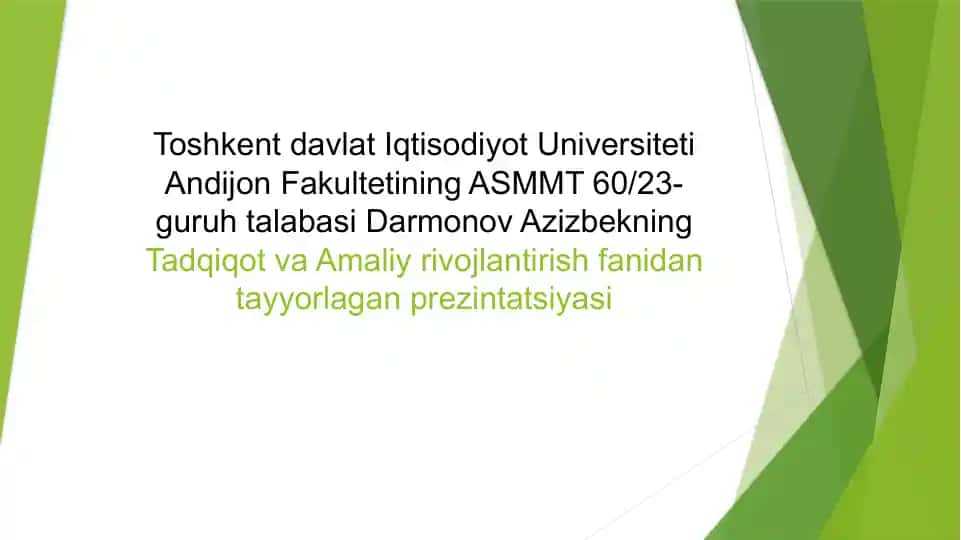 Muammo tadqiqotining boshlanishi va ko‘rsali shakli prezentatsiyasi