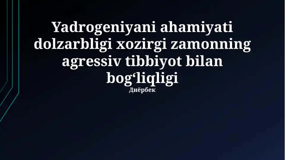 Vodorod terapiyasi va zamonaviy tibbiyot