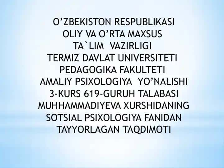Sotsial psixologiya fanidan tayyorlagan taqdimot