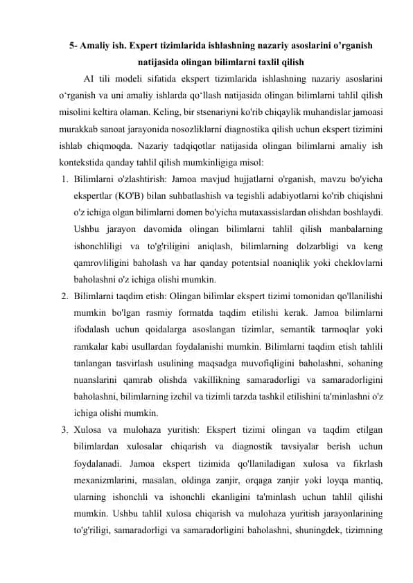 Ekspert Tizimlarida Ishlash Nazariy Asoslari tahlili
