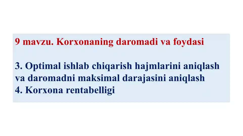 Korxonaning daromadi va foydasi