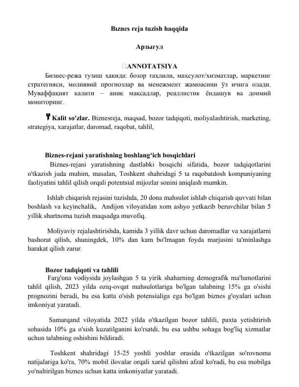 Biznes-reja tuzish