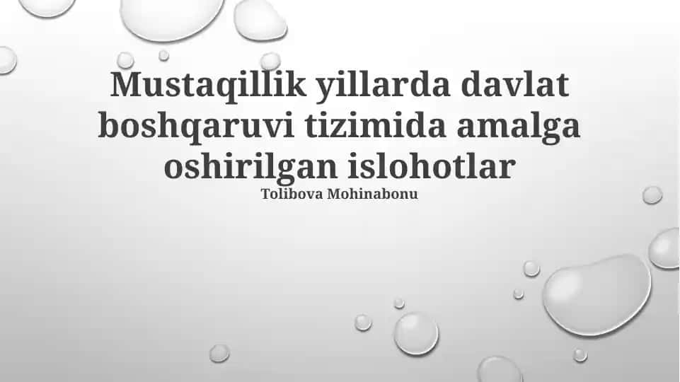 Mustaqillik Yillarida Davlat Boshqaruvi Tizimida Amalga Oshirilgan Islohotlar