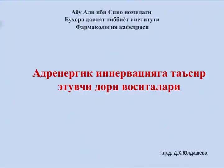 Адренергик иннервацияга таъсир этувчи дори воситалар таснифи