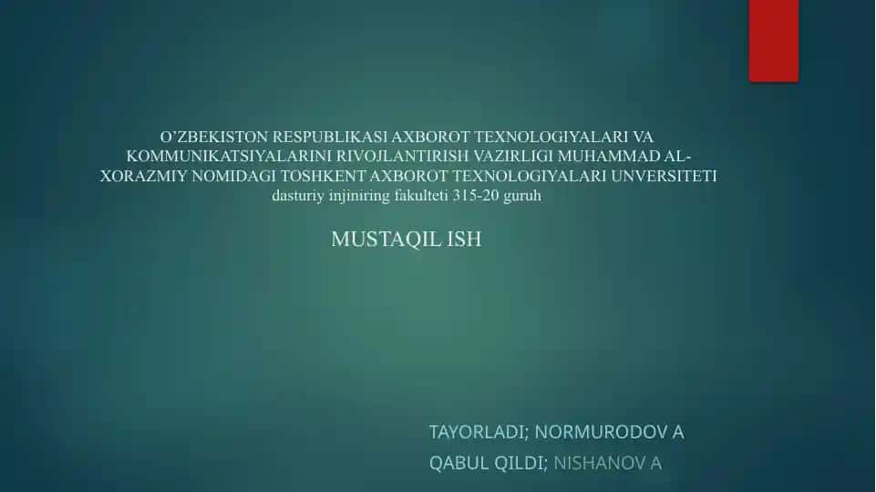 Dinamik tizimlarni ishlab chiqish usuli