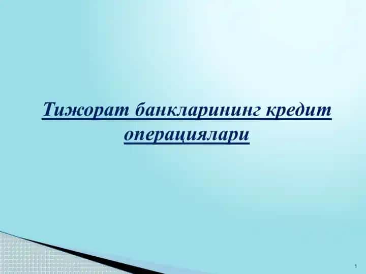 Тижоратбанкларининг кредит операциялари