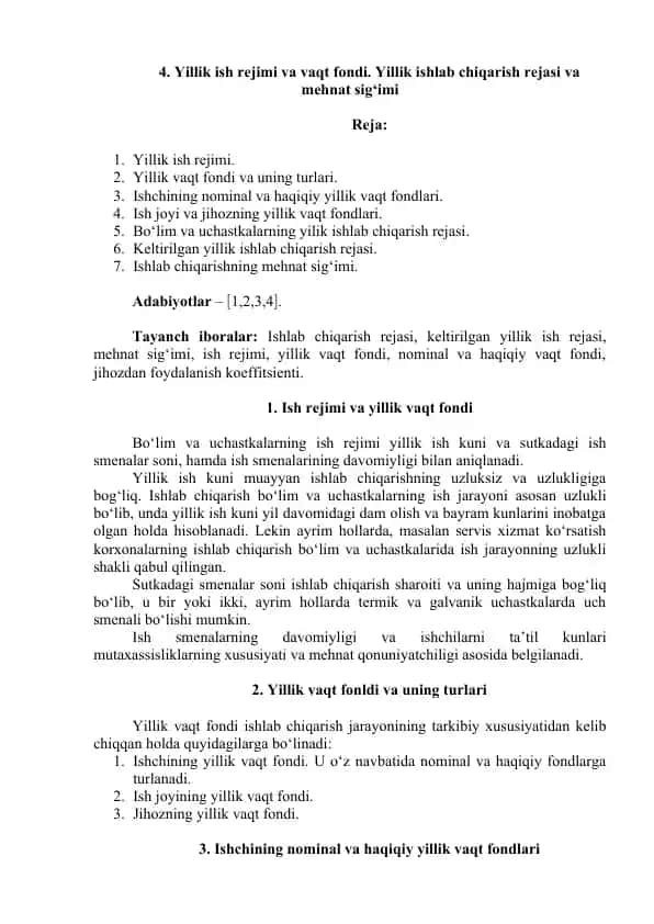Yillik ish rejimi va vaqt fondi