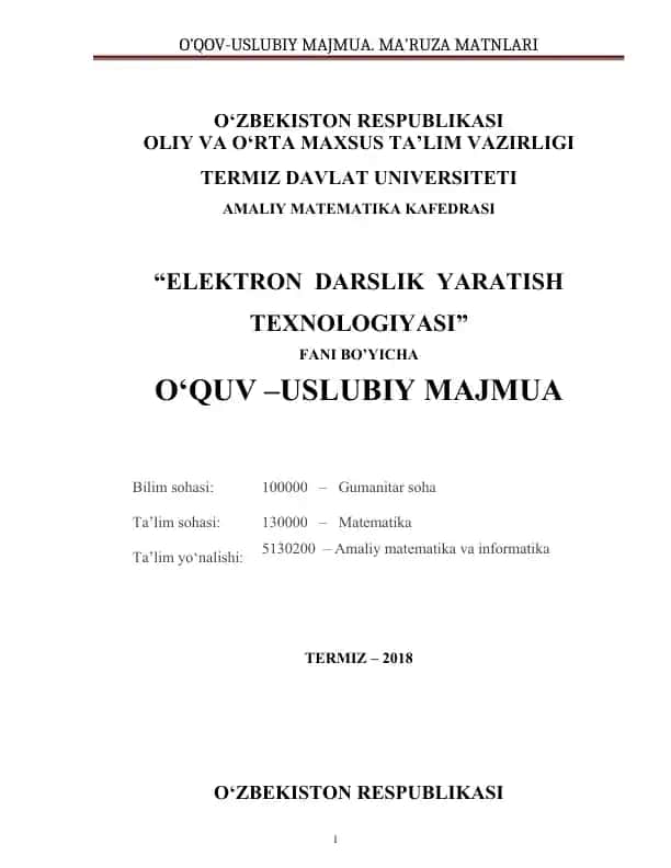 Elektron darslik yaratish texnologiyasi