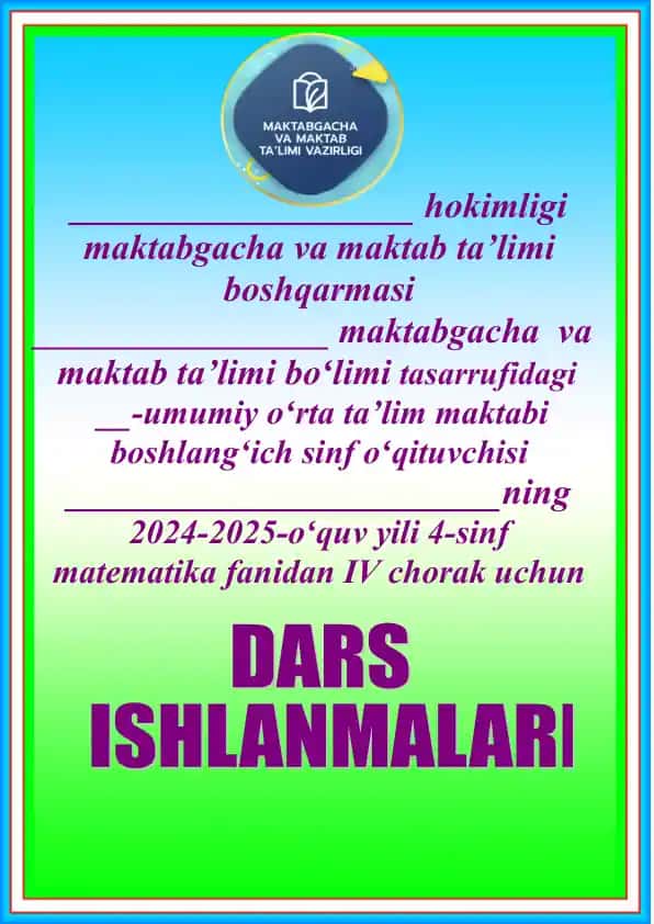 4-sinf matematika fanidan IV chorak taqvim mavzulari