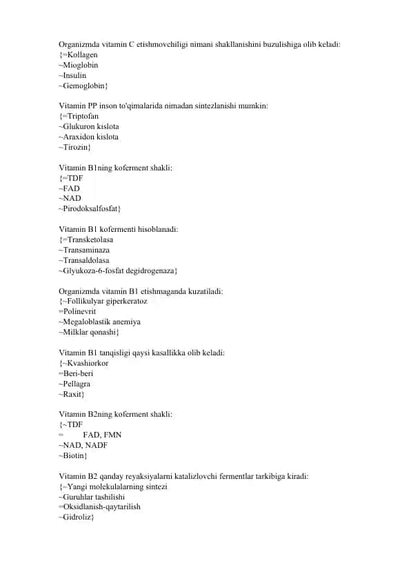 Vitaminlar va ularning kofaktorlari