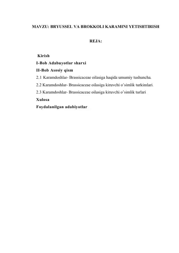 Bryussel va Brokkoli karamini yetishtirish