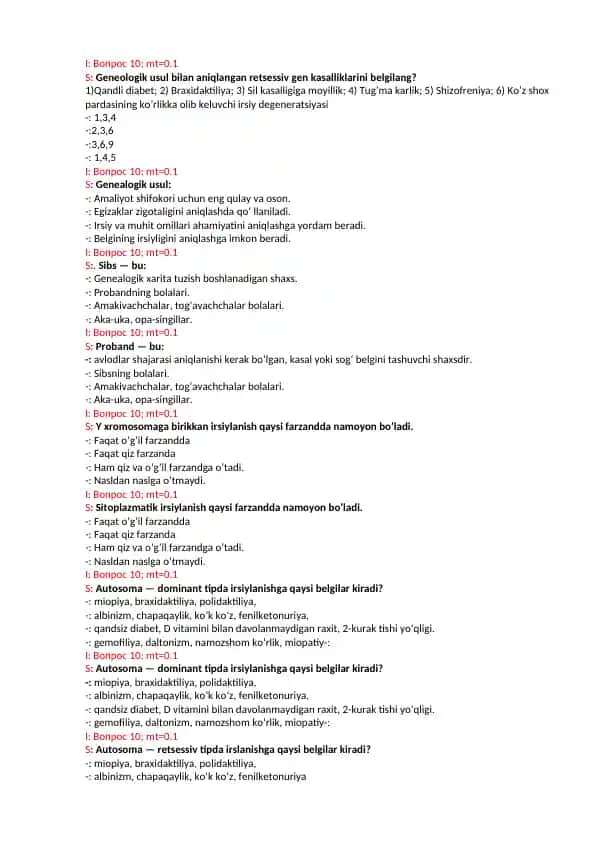 Genealogik usul bilan aniqlangan retsessiv gen kasalliklari