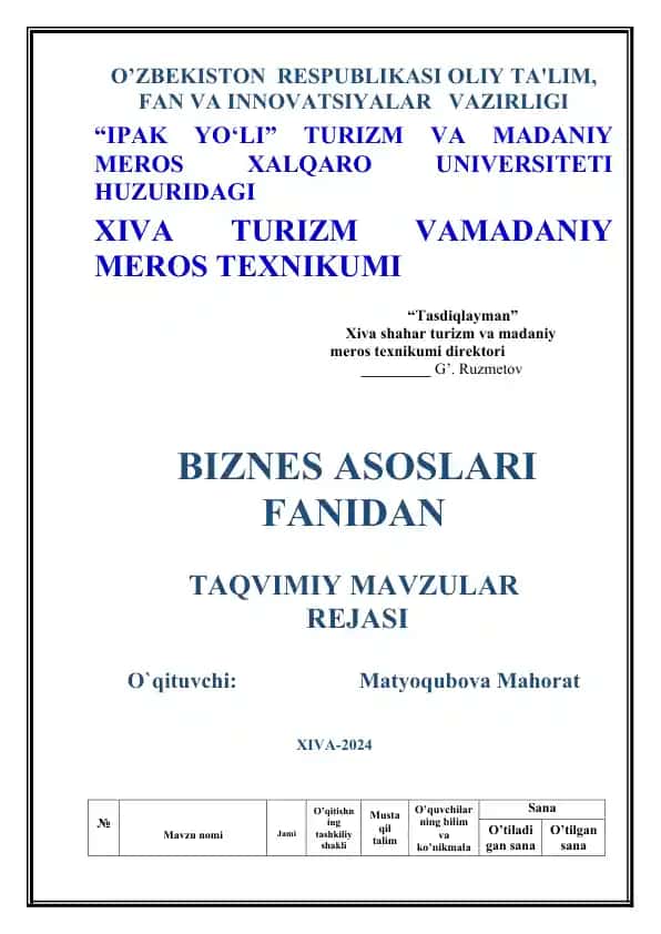 Biznes Asoslari fanidan taqdimot