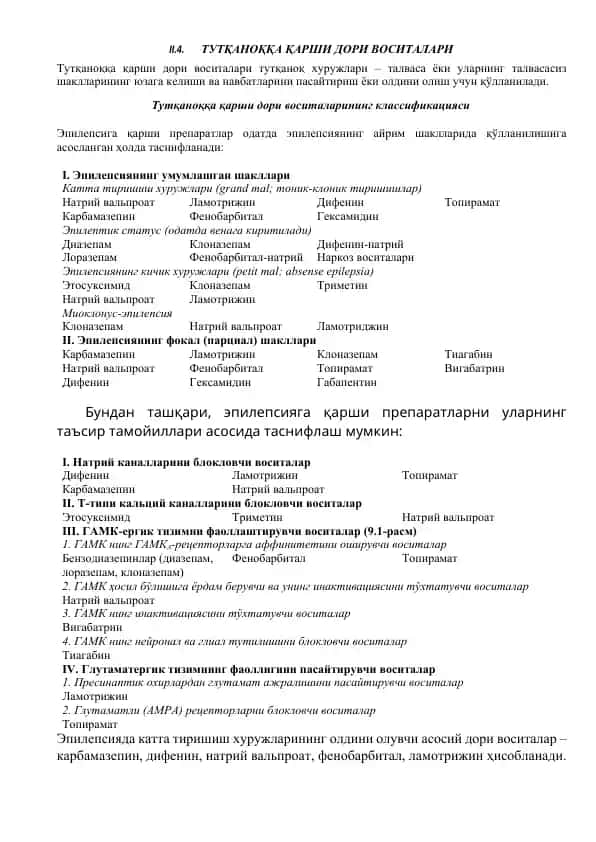 Тутқаноққа қарши дори воситалари