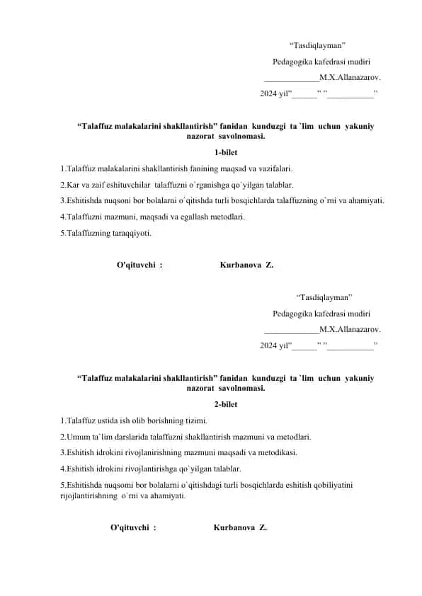Talaffuz malakalarini shakllantirish