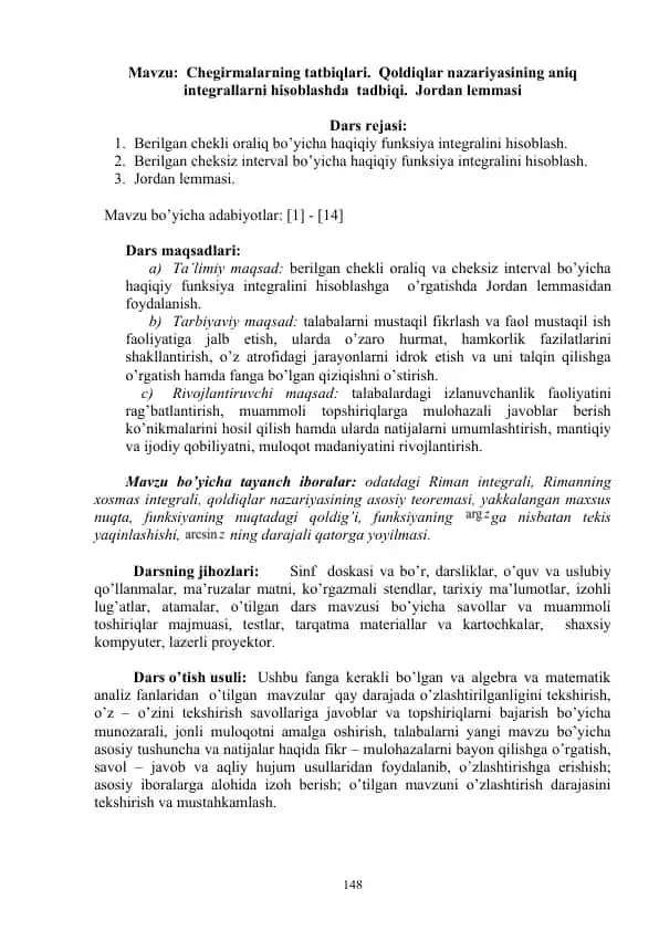 Chegirmalarning tatbiqlari. Qoldiqlar nazariyasining aniq integrallarni