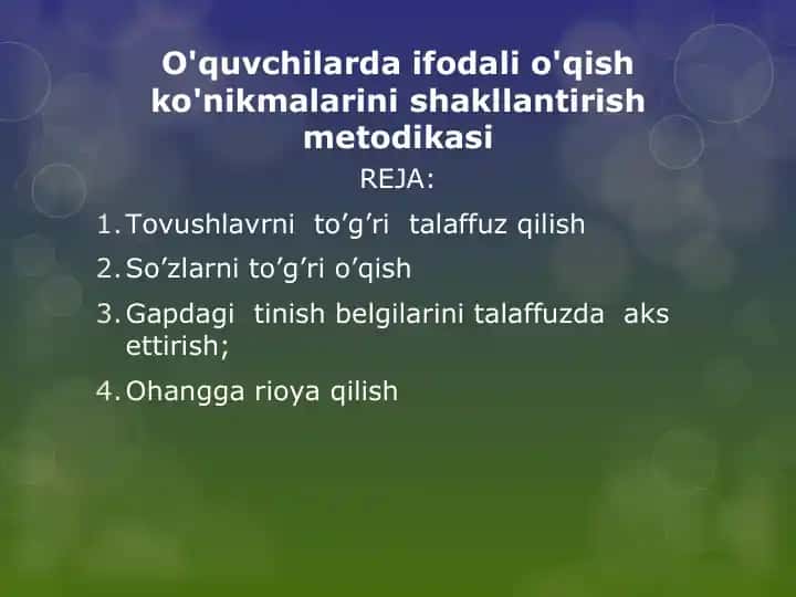 Ifodali o'qish ko'nikmalarini shakllantirish metodikasi