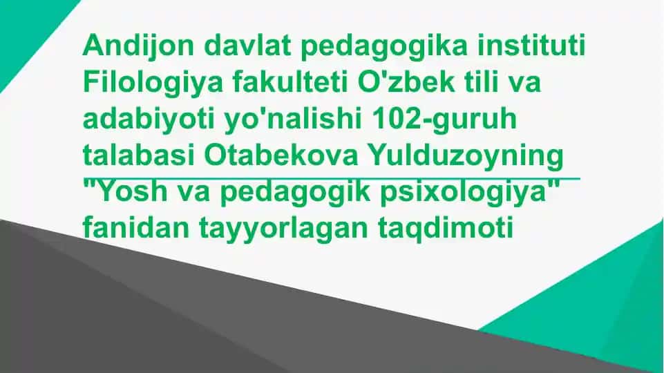 Yosh va Pedagogik Psixologiya