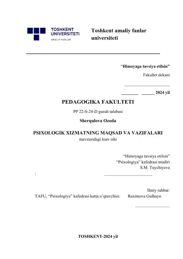 PSIXOLOGIK XIZMATNING MAQSAD VA VAZIFALARI