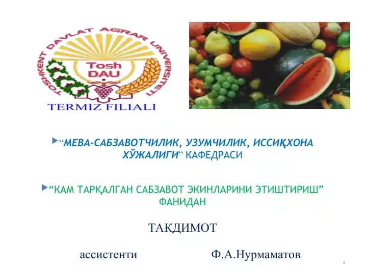 KAM TARҚALGAN SABZAVOT EKINLARINI ETISHTIRISH