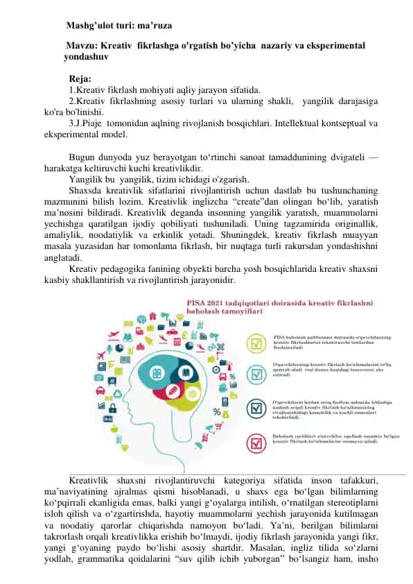 Kreativ fikrlashga o'rgatish
