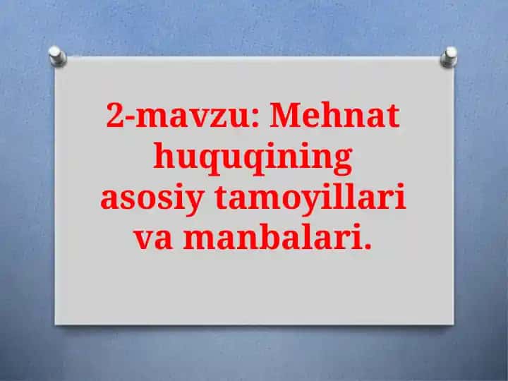 Mehnat huquqining asosiy tamoyillari va manbalari