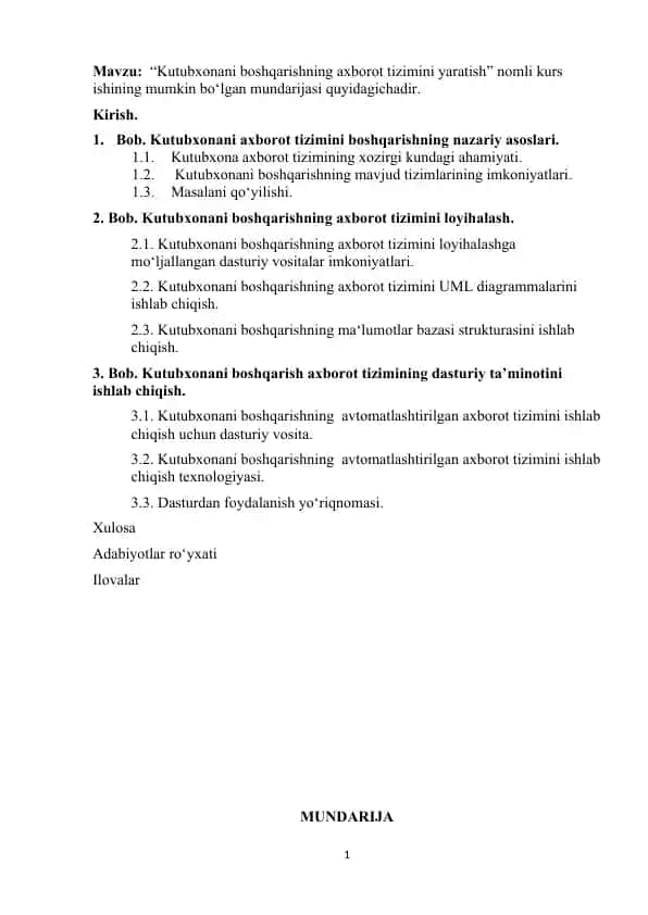 Kutubxonani boshqarishning axborot tizimini yaratish