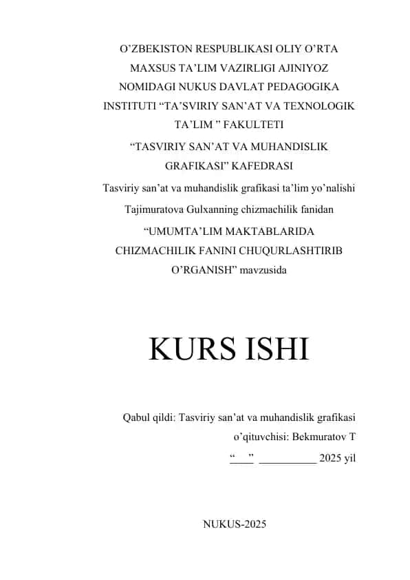 Umumta’lim maktablarida chizmachilik fanini chuqurlashtirib o’rganish