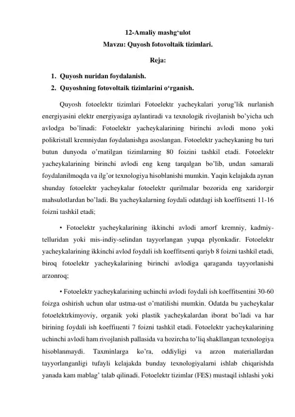 Quyosh fotovoltaik tizimlari