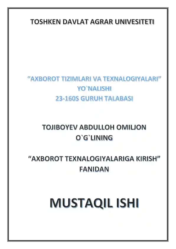 Axborot tizimlari va texnalogiyalari