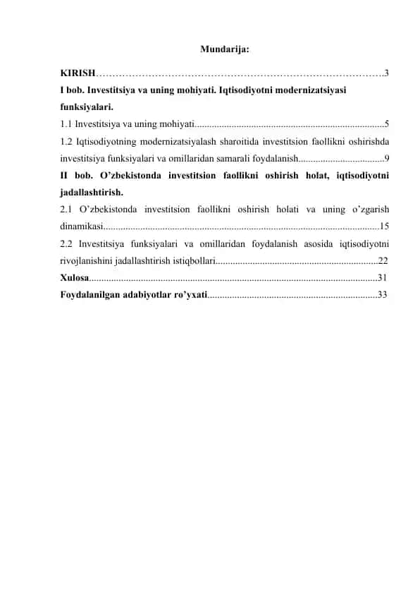 Investitsiya va uning mohiyati