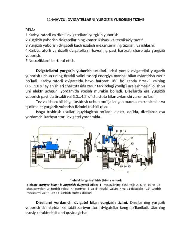 Dvigatellarni yurgizib yuborish tizimi