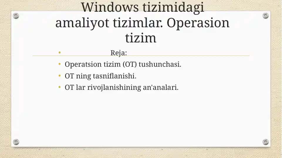 Windows tizimidagi amaliyot tizimlar. Operasion tizim