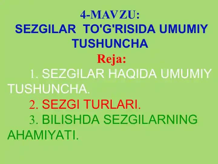 Sezgilar to'g'risida umumiy tushuncha