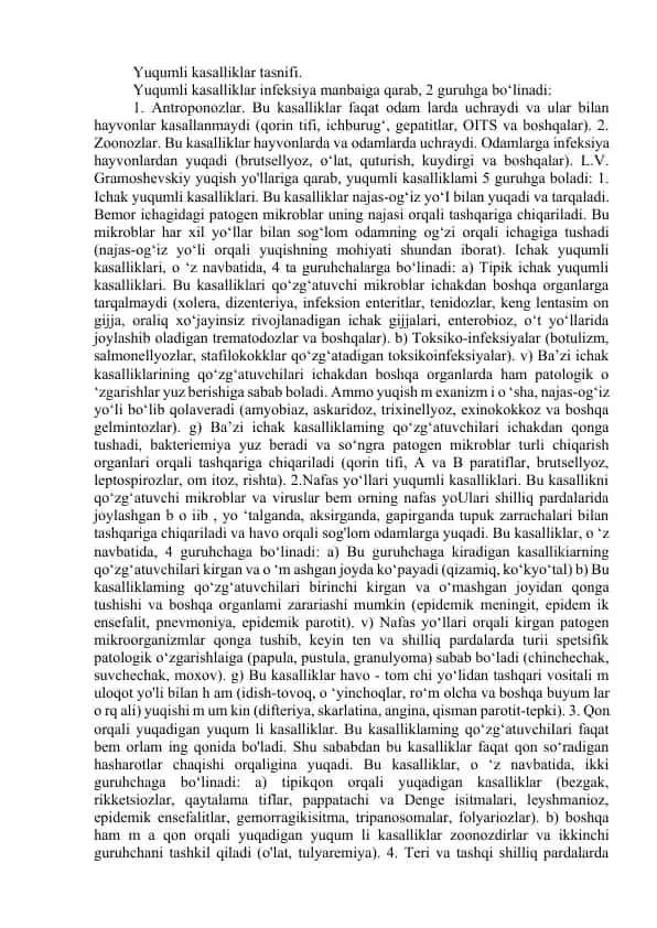 Yuqumli kasalliklar tasnifi