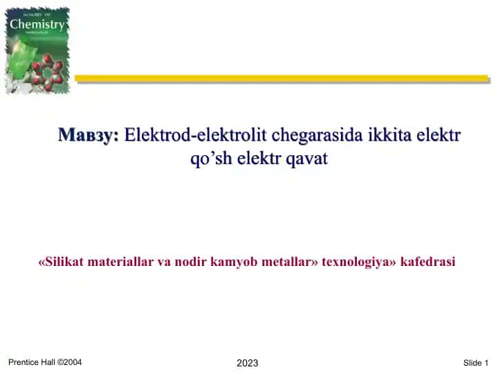 Elektrod-elektrolit chegarasida ikkita elektr qo’sh elektr qavat